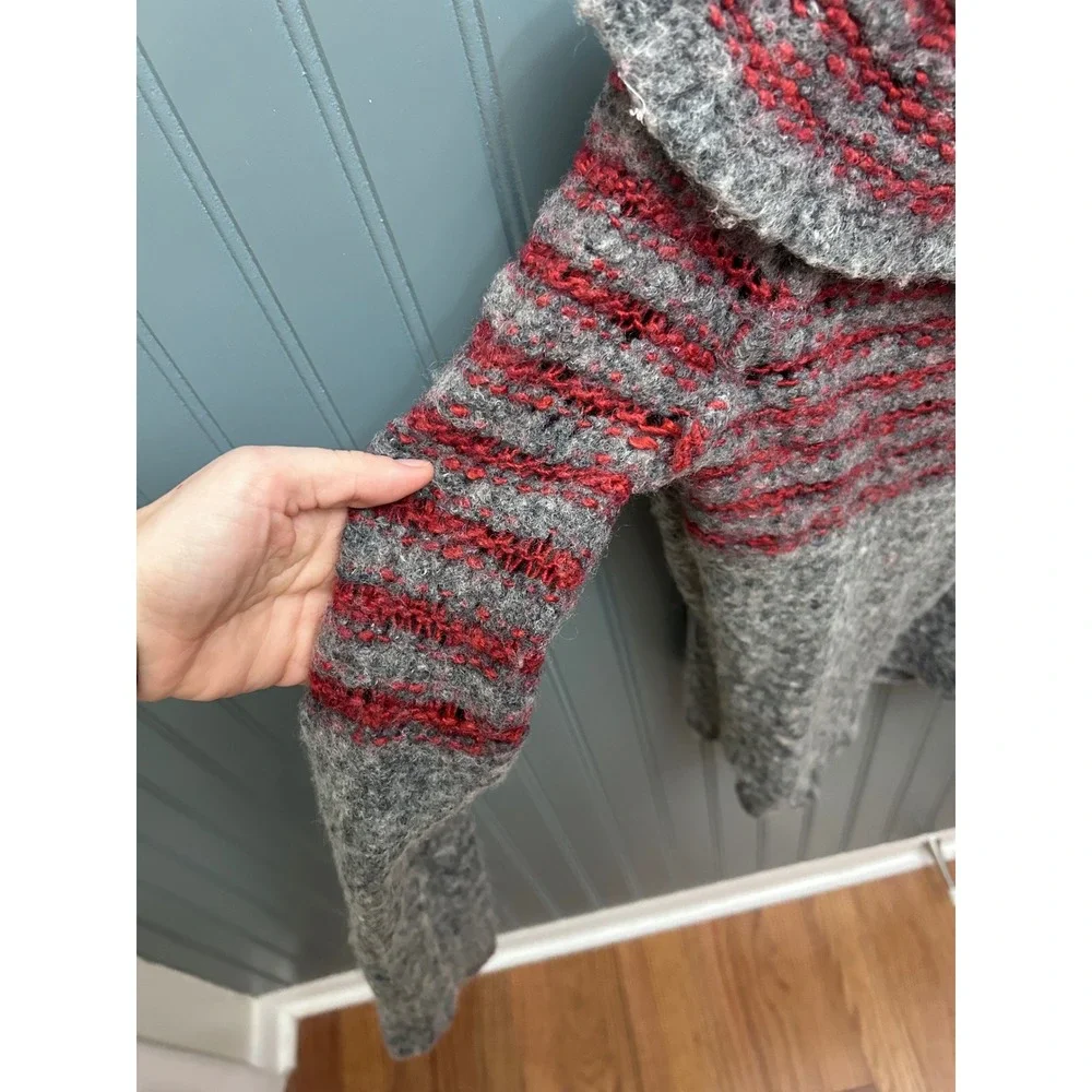 Free People‎ Cowl Neck Sweater Grey Red Striped Wool Mohair Blend Large OB440181
